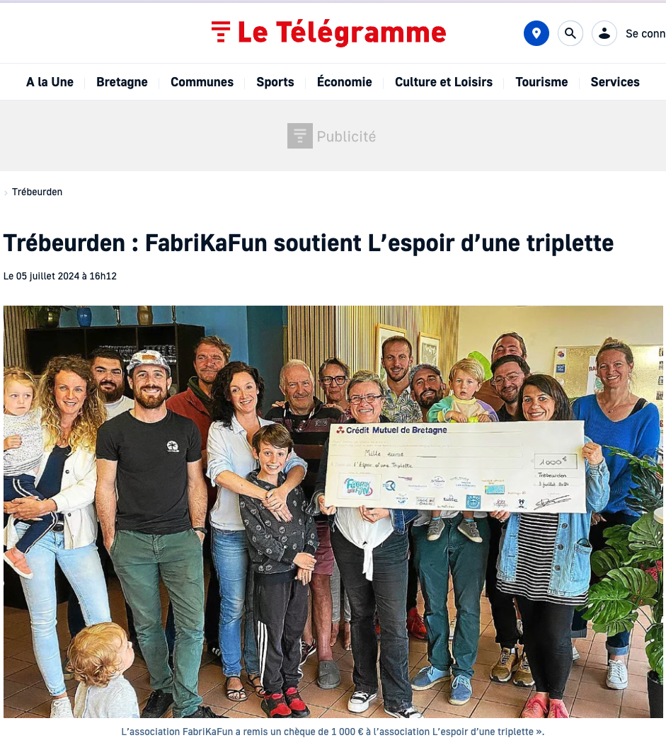 Remise de chèque à une association locale